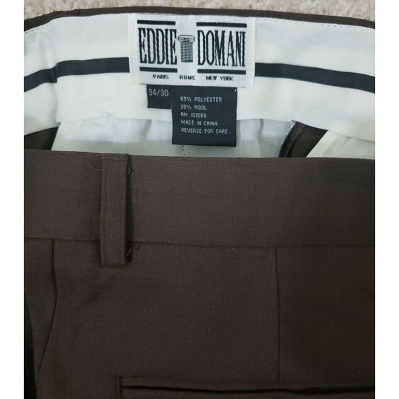 Eddie Domani ~Men's 34/30~ Brown Wool Blend Straight Leg Dress Pants NWT. - Picture 9 of 12